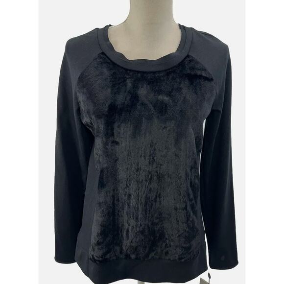 Ellie Tahari Velour Black Sweatshirt M Minimal Luxury Staple Classic Capsule - Picture 2 of 9